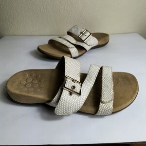 Vionic Podiatrist 9W White Tan Slide Sandals Arch Support